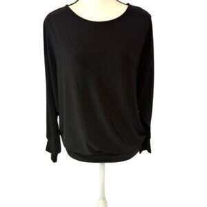 Susan Graver Stretchy Black Batwing Round Neck Top Size M #1927